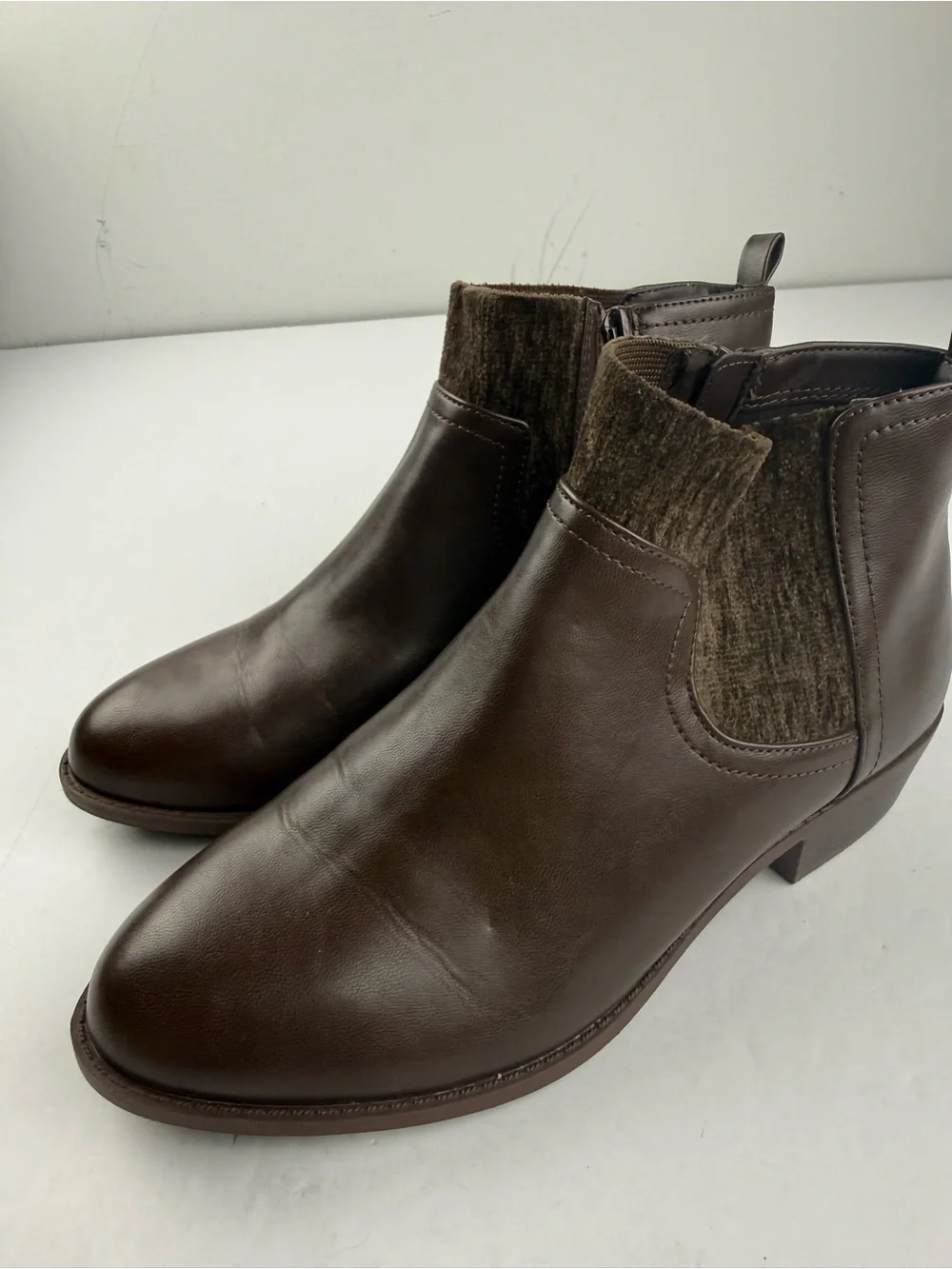 Torrid Womens 7.5WW Brown Faux Leather Ankle Boots Booties Side Zip